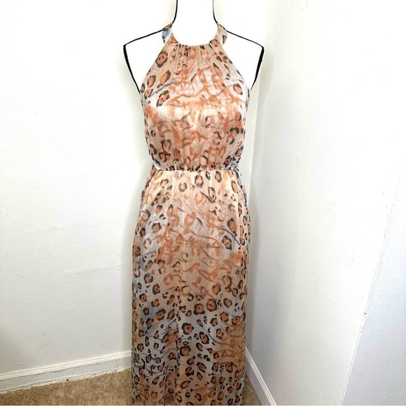 Jessica Simpson Maxi Long Dress Women Halter Neck animal Print Size XSmall‎ Tan - Picture 11 of 16